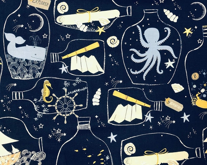 Timeless Treasures Message in A Bottle Kidz Royal Blue Premium Quality 100% Cotton Fabric (TT1063)