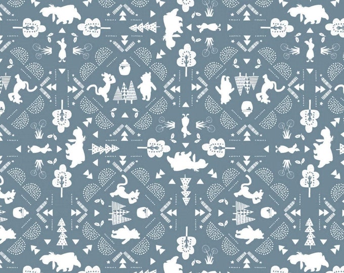 Camelot Fabrics Disney Winnie The Pooh Fabric Wonder and Whimsy Silhouette Lace in Blue Premium Quality 100% Cotton Fabric (CA578KK)