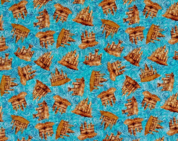 Quilting Treasures Sea Serenade Sandcastles Aqua Premium Quality 100% Cotton Fabric (QT1107)