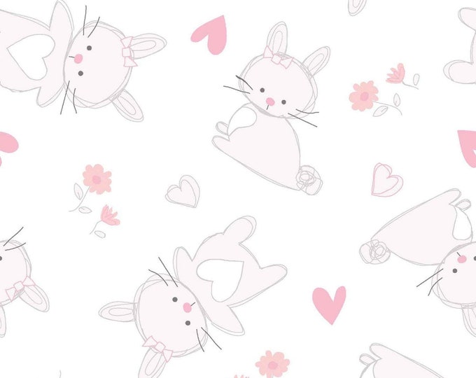 Springs Creative Tossed Bunnies Premium Quality 100% Cotton Fabric (SC114AA)