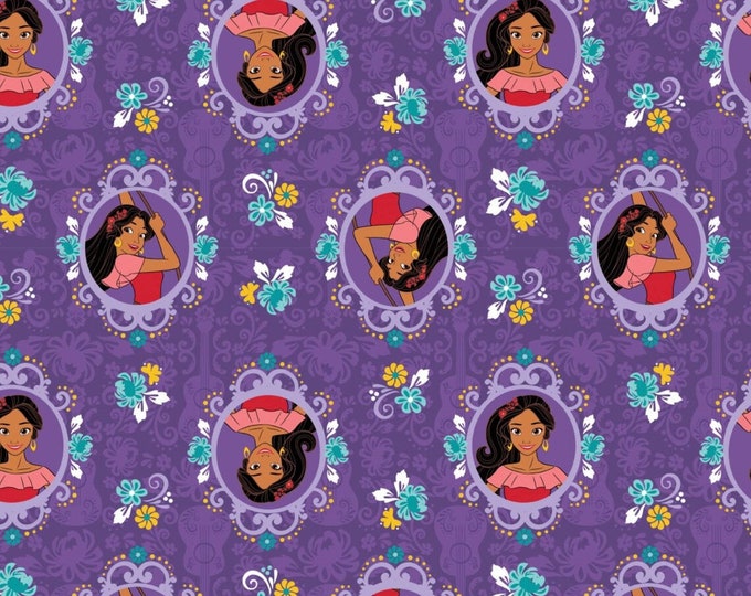 Camelot Fabrics Disney Elena of Avalor Floral Frame in Purple Premium Quality 100% Cotton Fabric (CA133)