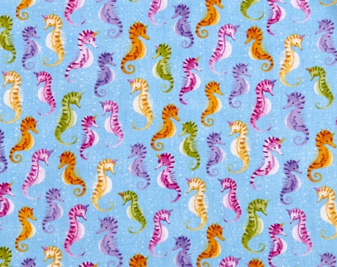 Timeless Treasures Meow-Maids Seahorses Blue Premium Quality 100% Cotton Fabric (TT734)