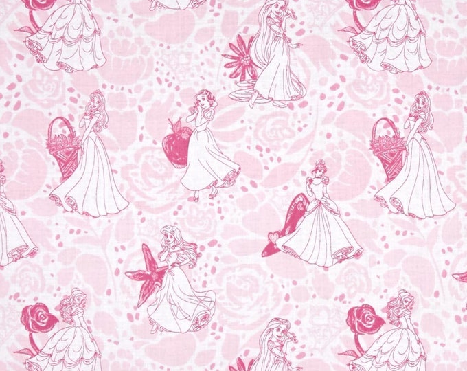 Camelot Fabrics Disney Princess Line Drawing Light Pink Premium Quality 100% Cotton Fabric (CA83)