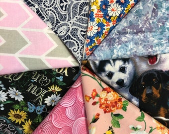 10 Piece Fat Quarters 100% Cotton fabric bundle, excellent option for making masks