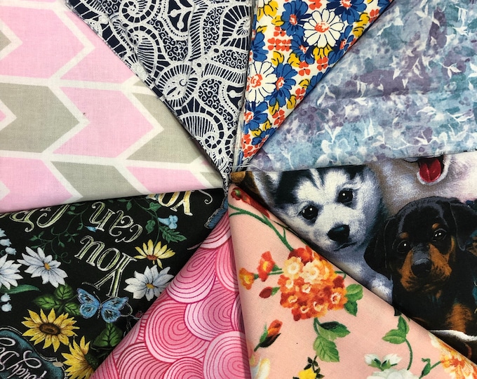 10 Piece Fat Quarters 100% Cotton fabric bundle, excellent option for making masks