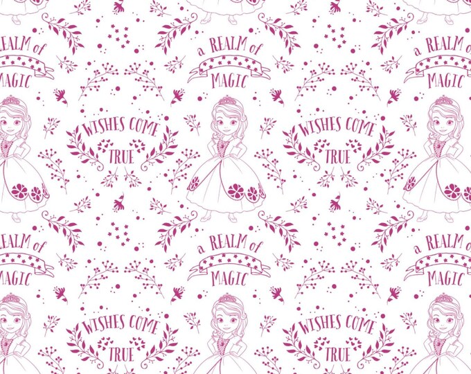 Camelot Fabrics Disney Sofia the First Outline Toile in Fuchsia Premium Quality 100% Cotton Fabric (CA749)