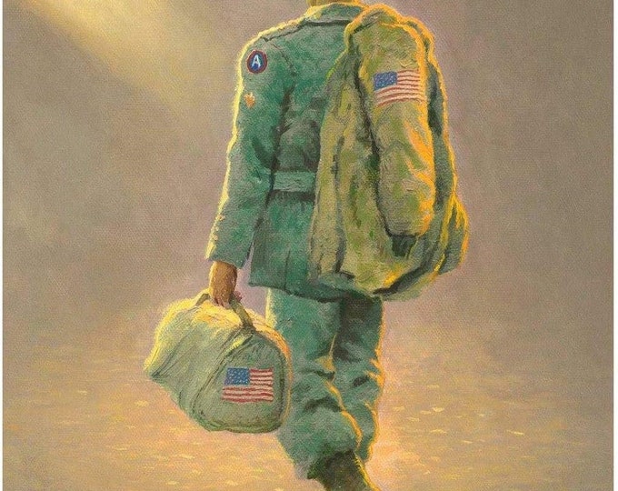 David Textiles Thomas Kindade Heading Home Soldier 36x44 inches Digitally Printed 100% Cotton Fabric By The Panel 35" x 42" (DA128)
