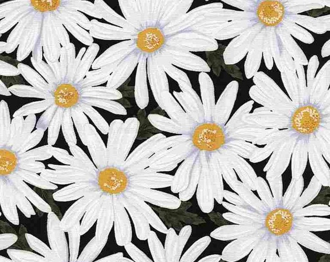 Timeless Treasures Live, Love, Laugh Black Daisies Premium Quality 100% Cotton Fabric (TT1166KK)