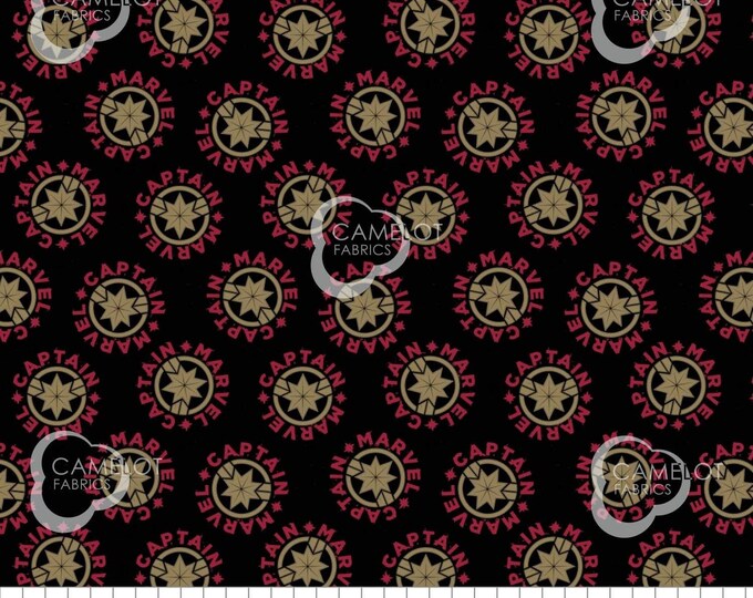 Camelot Fabrics Marvel Fabric Captain Marvel Logo Black Premium Quality 100% Cotton Fabric (CA1282KK)