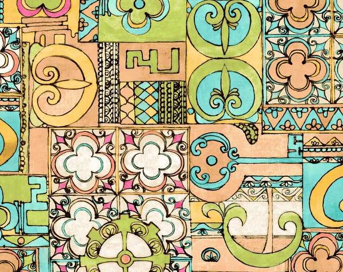 Quilting Treasures Aziza Stained Glass Geo Aqua Premium Quality 100% Cotton Fabric (QT898)