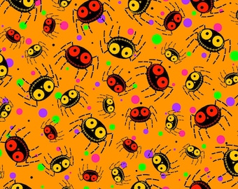 Quilting Treasures Creepy Halloweenies Spiders Orange Premium Quality 100% Cotton Fabric (QT1131KK)