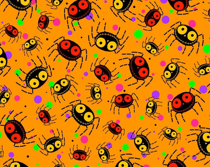 Quilting Treasures Creepy Halloweenies Spiders Orange Premium Quality 100% Cotton Fabric (QT1131KK)