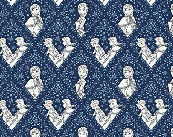Camelot Fabrics Disney Frozen Sisters in Damask Navy Blue Premium Quality 100% Cotton Fabric (CA468)