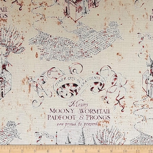 Camelot Fabrics Wizarding World Marauders Map Tan Premium Quality 100% Cotton Fabric (CA1084)