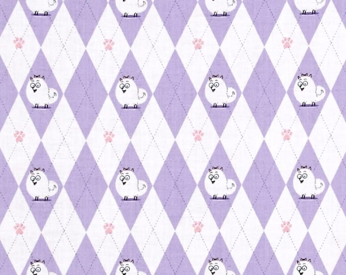 Quilting Treasures Secret Life Of Pets Gidget Argyle Lilac Premium Quality 100% Cotton Fabric (QT349)