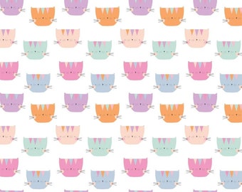 Camelot Fabrics Looking Pawsome Feline Good Cute Cats White Premium Quality 100% Cotton Fabric (CA1005KK)