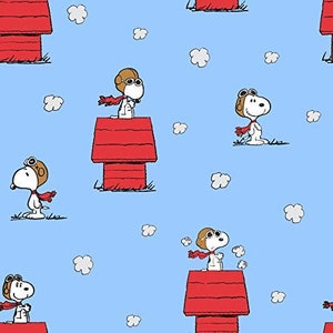 Blue Snoopy Red Baron Dog House Cotton Fabric By The Panel Etsy