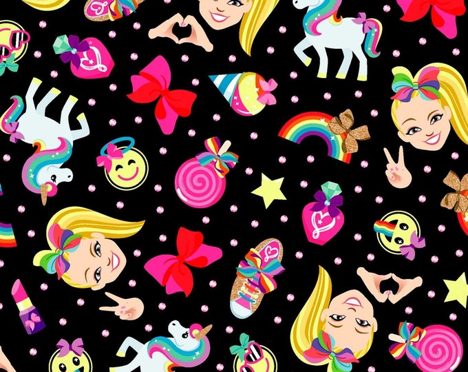 Springs Creative JoJo Siwa Rainbow Emoji Tossed Black/Multicolor Premium Quality 100% Cotton Fabric (SC1550KK)