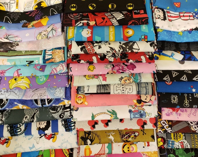 8 yards bundle of Disney, Marvel, Princess, Super Hero, TV Cartoon 100% cotton fabric