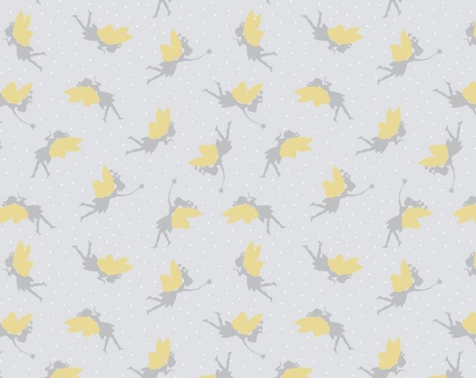Lewis & Irene Small Things Mythical Magical Fairies Metallic Silver Premium Quality 100% Cotton Fabric (M523)