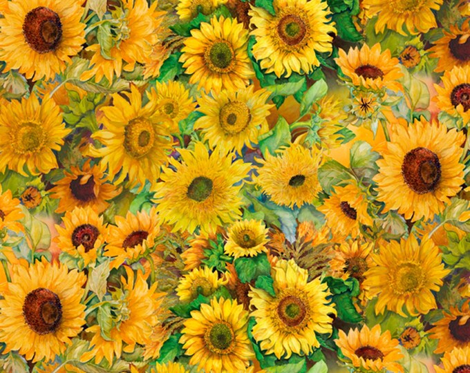 David Textiles Floral Field of Sunflowers Multicolor Premium Quality 100% Cotton Fabric by The Yard. (DA38XX)