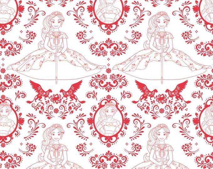 Camelot Fabrics Disney Fabric Elena of Avalor Fabric Outline in Ruby Premium Quality 100% Cotton Fabric (CA128)