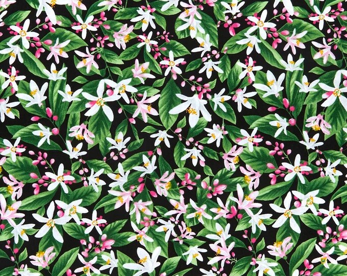 Timeless Treasures Make Lemonade Packed Lemon Flowers Black Premium Quality 100% Cotton Fabric (TT1126KK)