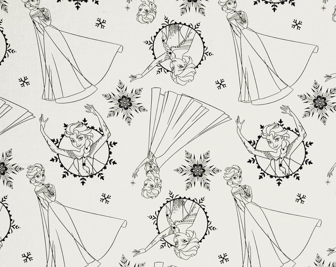 Camelot Fabrics Disney Frozen Elsa White Premium Quality 100% Cotton Fabric (CA407)