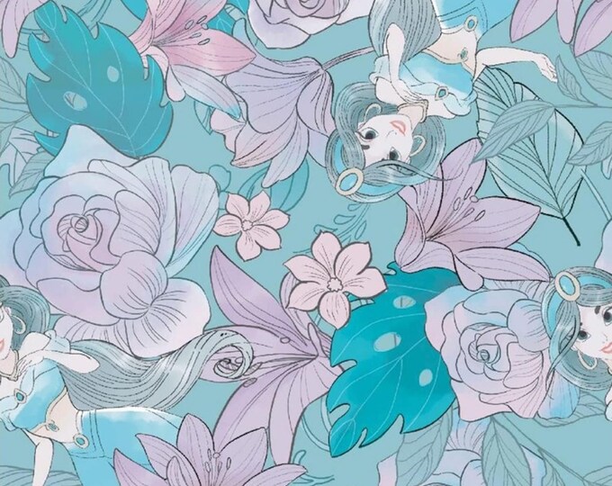 Springs Creative Disney Princess Jasmine Floral Blue Premium Quality 100% Cotton Fabric (SC37XX)