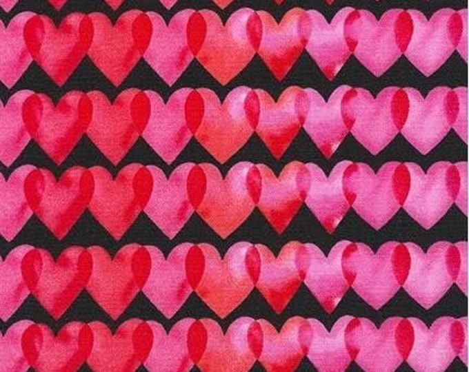 Robert Kaufman Love Heart Stripes On Black Premium Quality 100% Cotton Fabric (RK346)