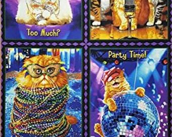 Robert Kaufman Party Time Disco Club Cat Fabric Panel = 24" x 44" (RK1)