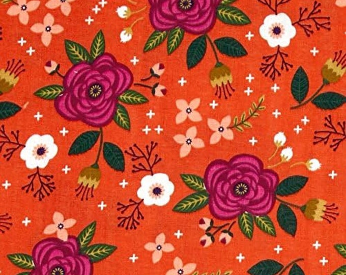 Camelot Fabrics Enchanted Floral Double Gauze Red-Orange Premium Quality 100% Cotton Fabric (CA686)
