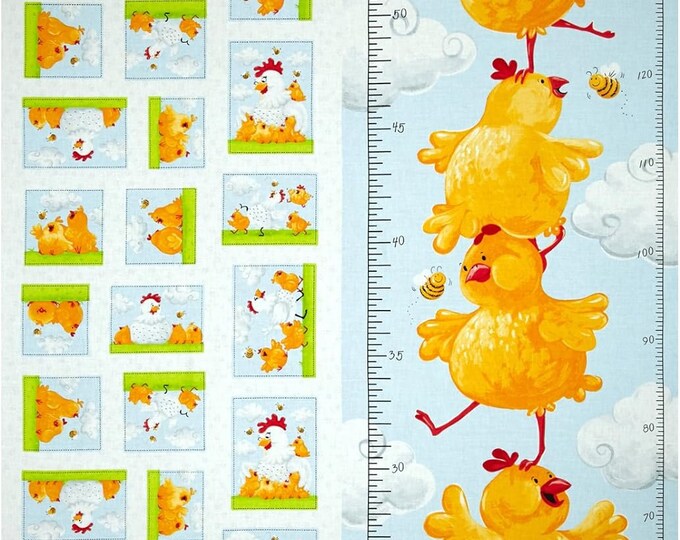Susybee Pippa & Chicks Pippa Growth Chart 30x43in Panel Premium Quality 100% Cotton Fabric sold by the panel (SB57)