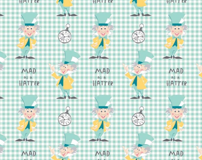 Camelot Fabrics Disney Alice in Wonderland Mad as a Hatter Turquoise Premium Quality 100% Cotton Fabric (CA1448KK)