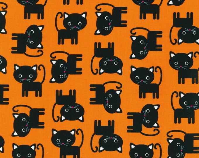 Robert Kaufman Cat Urban Zoologie - Kittens - Black on Orange Premium Quality 100% Cotton Fabric (RK12)