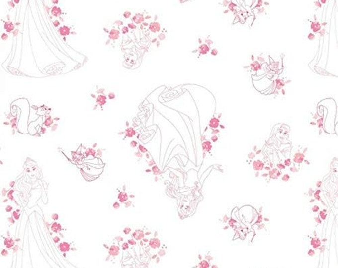 Camelot Fabrics Disney Forever Princess Sleeping Beauty White Premium Quality 100% Cotton Fabric (CA1022)