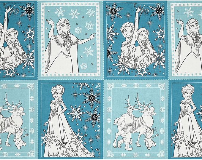 Disney Frozen Book Pages 24 Inch Panel Teal Camelot 100% Cotton fabric by the panel (CA444)