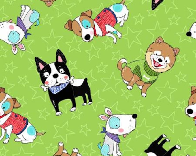 3wishes - Dog Days Happy Dog Life Premium Quality 100% Cotton Fabric (M472KK)