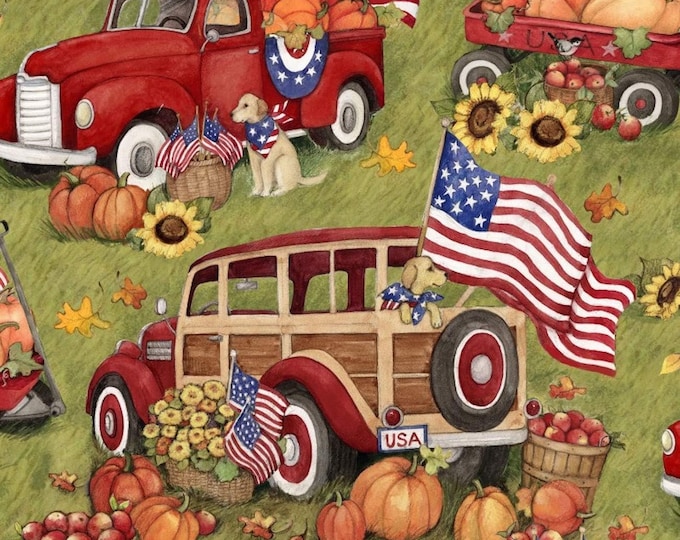 Springs Creative Susan Winget Harvest Patriotic Cute Dog Multicolor Premium Quality 100% Cotton Fabric (SC2XX)