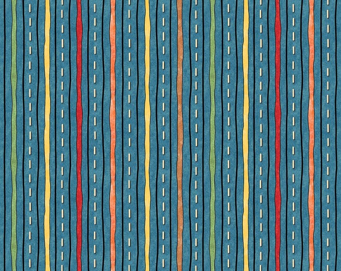 Quilting Treasures Wild Things Stripe Dark Dusty Blue Premium Quality 100% Cotton Fabric (QT868)