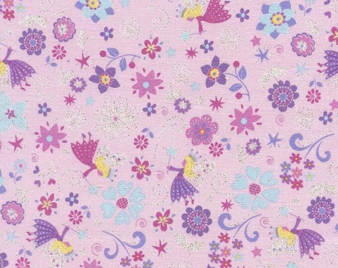 Timeless Treasures Princess Flowers Fairies Pink Premium Quality 100% Cotton Fabric (TT337)
