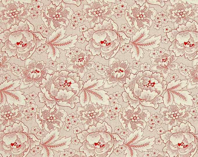 Quilting Treasures Antiquities Colebrook Large Linear Floral Cream/Red Premium Quality 100% Cotton Fabric (QT1118KK)