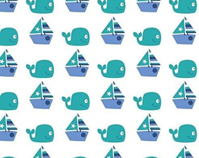 Springs Creative Nursery Seawater Friends Sailing Premium Quality 100% Cotton Fabric (SC530)