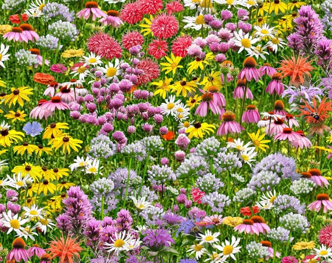 Elizabeth's Studio Wildflowers & Bees Scenic Bees Flowers Collection Premium Quality 100% Cotton Fabric (ES46)