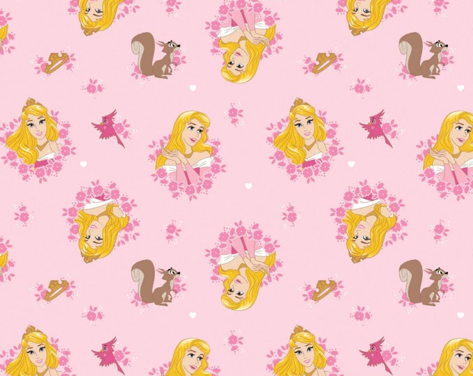 Camelot Fabrics Disney Forever Princess Aurora Wreaths in Light Pink Premium Quality 100% Cotton Fabric (CA1023)