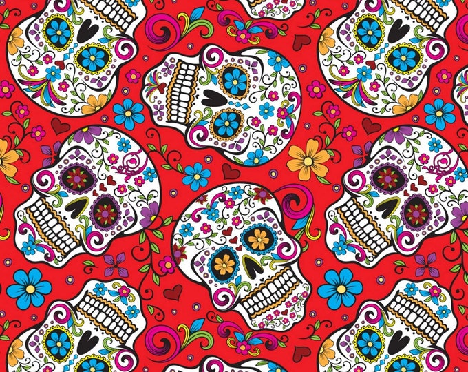 David Textiles Folkloric Skulls in Red Premium Quality 100% Cotton Fabric (DA89)