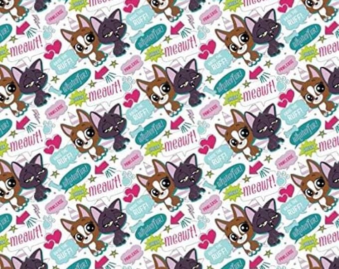 Camelot Fabrics Littlest Pet Shop Quotes Premium Quality 100% Cotton Fabric (CA1033)