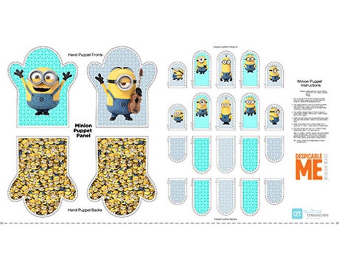 Quilting Treasures Millions of minions Hand Puppet Panel 24" Premium Quality 100% Cotton Fabric by the Panel  (QT663)