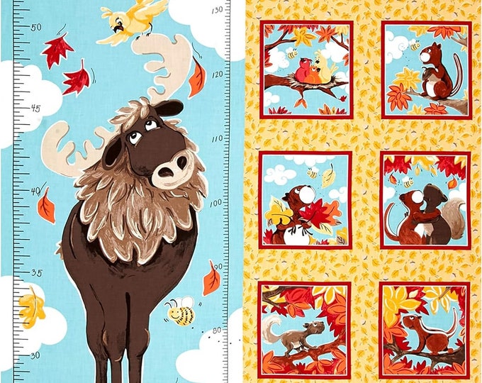 Susybee Bruce the Moose Growth Chart 29.5in Panel Light Gold Premium Quality 100% Cotton Fabric sold by the panel (SB110)