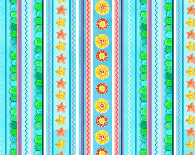 Elizabeth's Studio Little Mermaids Stripe, Blue Premium Quality 100% Cotton Fabric (ES1KK)